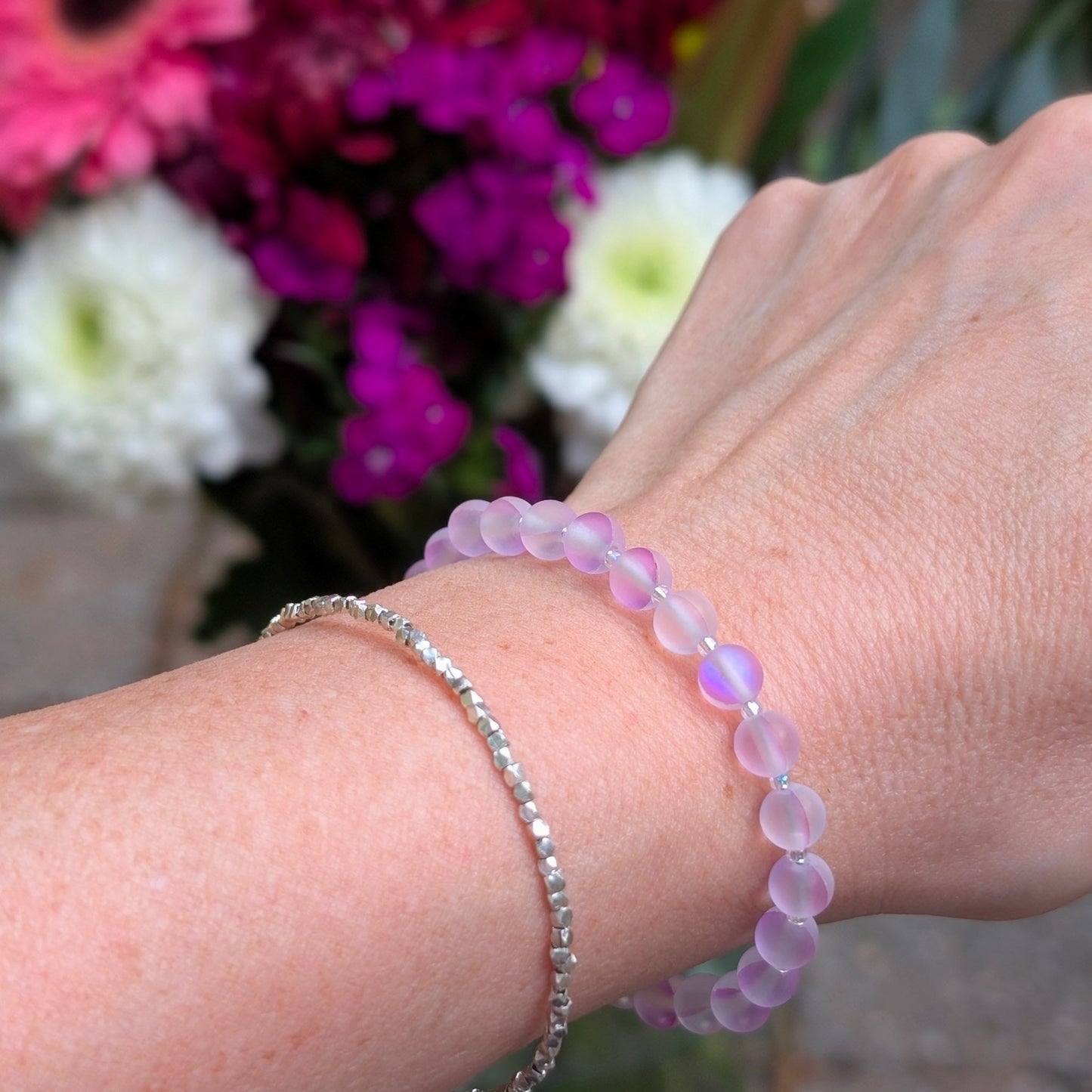 Mermaid Glass Bead Bracelet - Matte Lavender