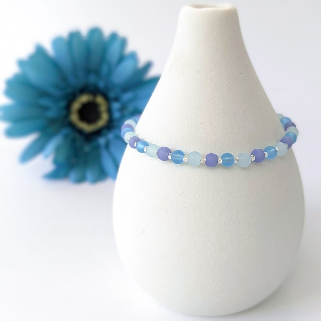 Sea Glass Bracelet - green, periwinkle and blue
