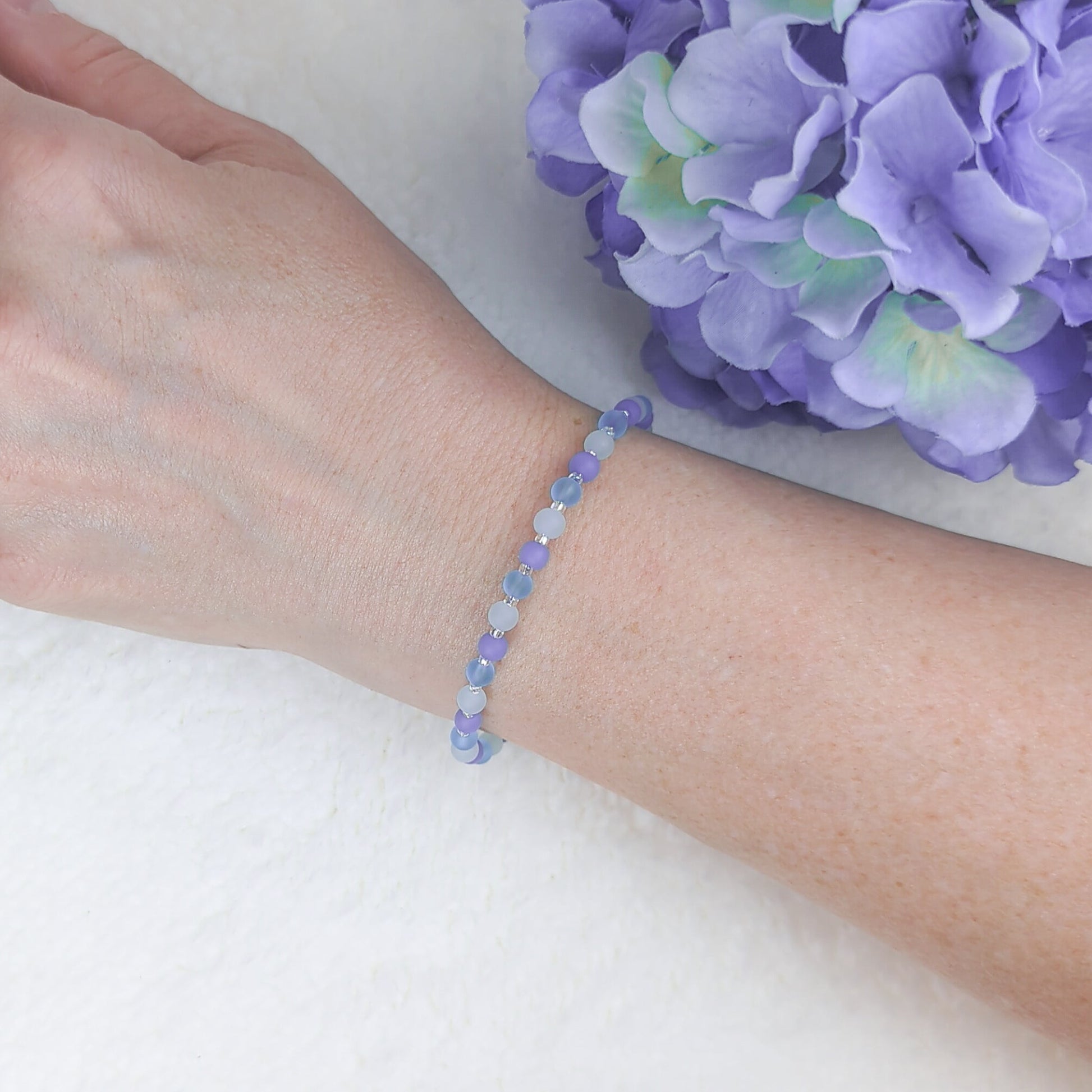 Sea Glass Bracelet - green, periwinkle and blue