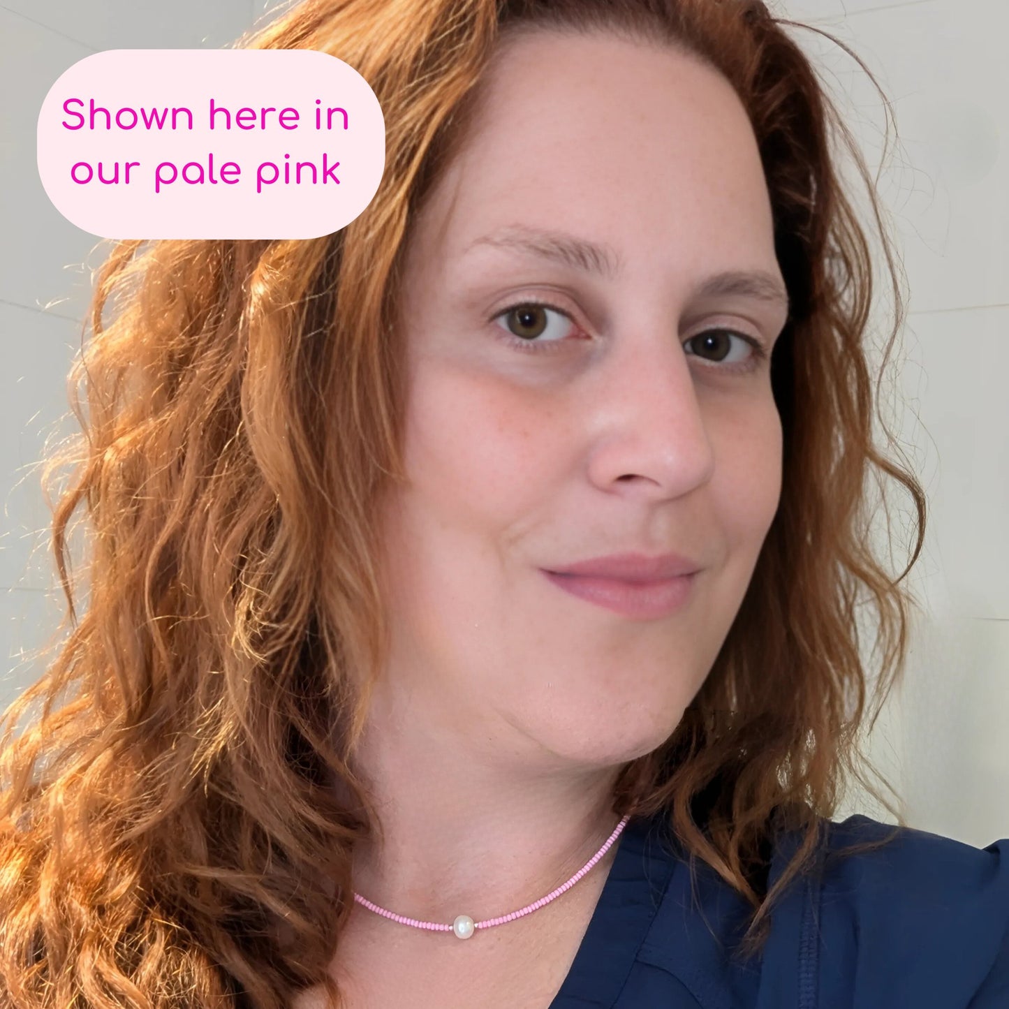 Single Pearl and Seed Bead Necklace - Pale Pink
