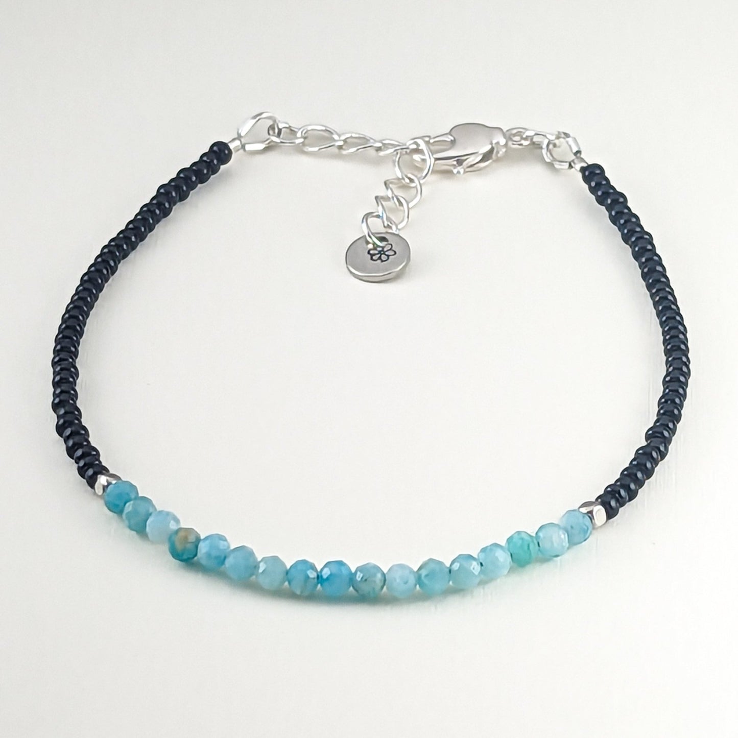Amazonite and black glass bead handmade bracelet - creations by cherie