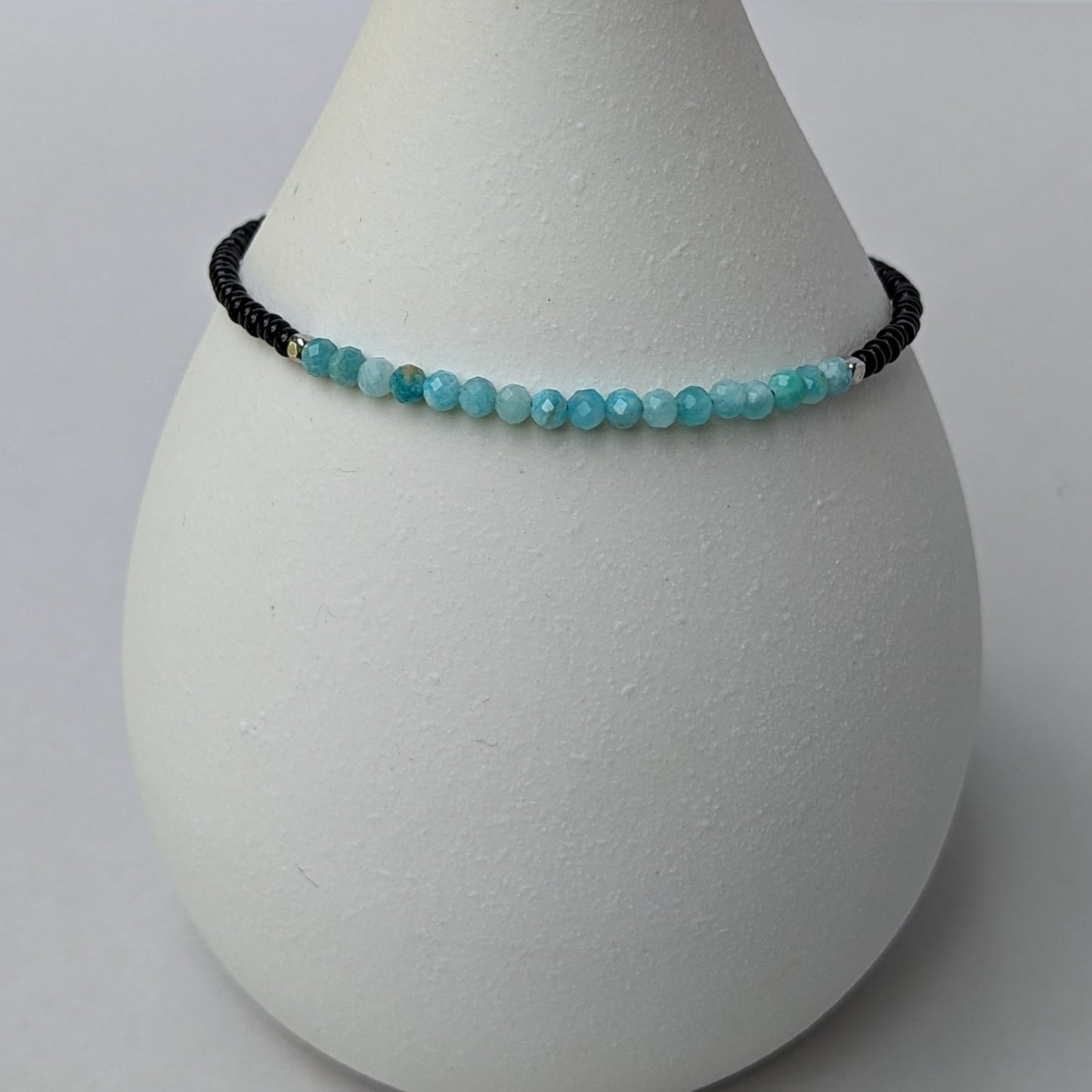 Amazonite and black glass bead handmade bracelet - creations by cherie