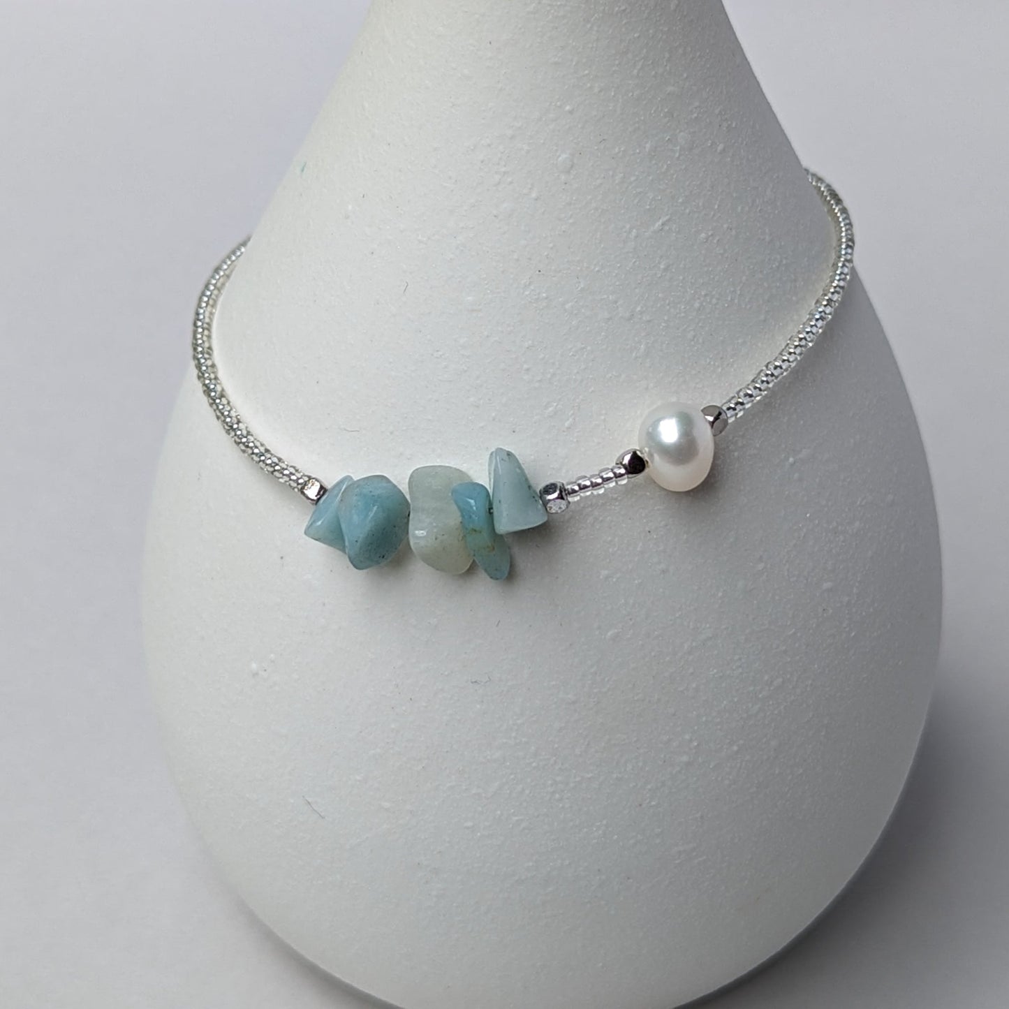 Amazonite and fresh water pearl handmade bracelet - creations by cherie