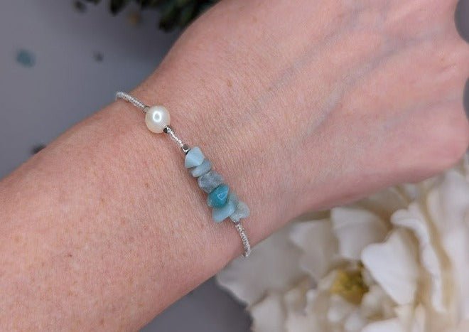 Amazonite and fresh water pearl handmade bracelet - creations by cherie