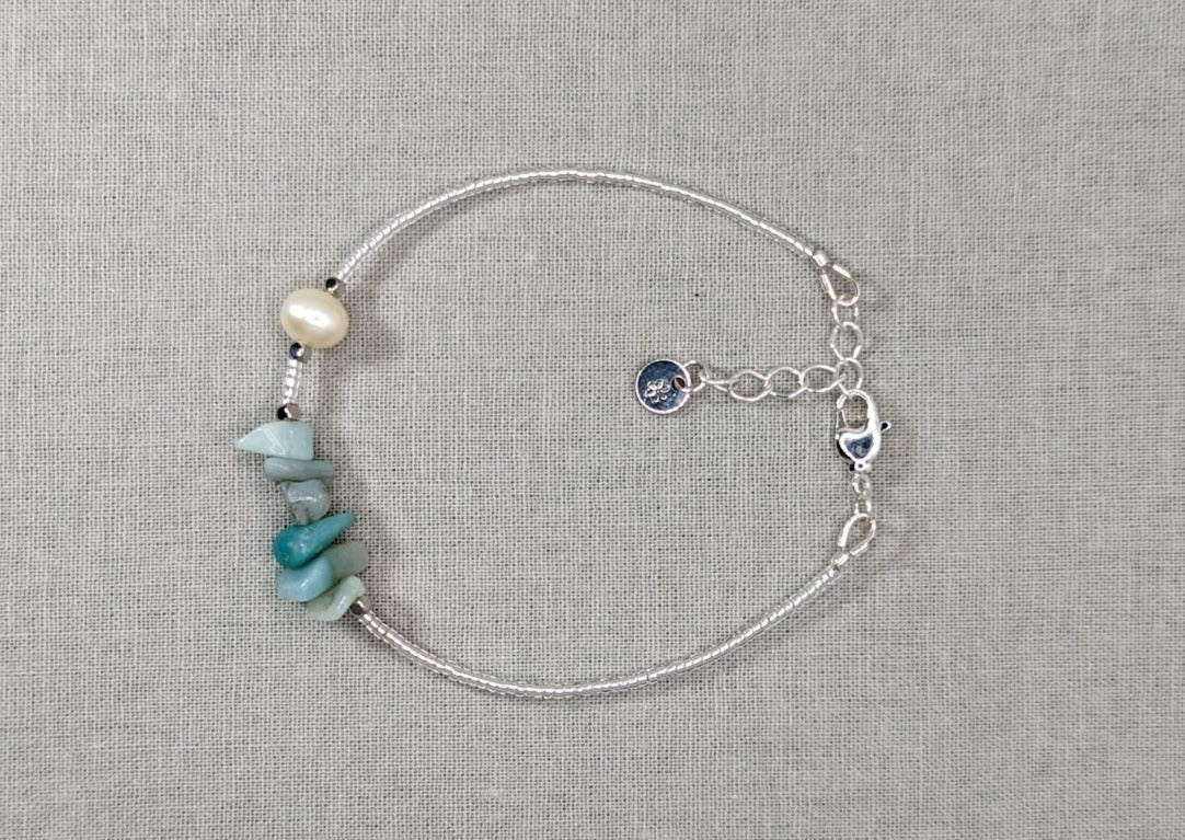 Amazonite and fresh water pearl handmade bracelet - creations by cherie