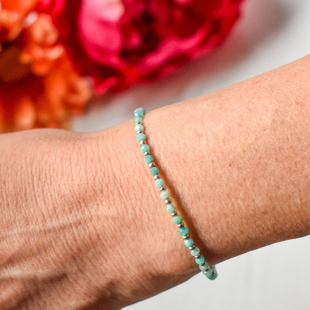 Amazonite and silver glass bead handmade bracelet - creations by cherie
