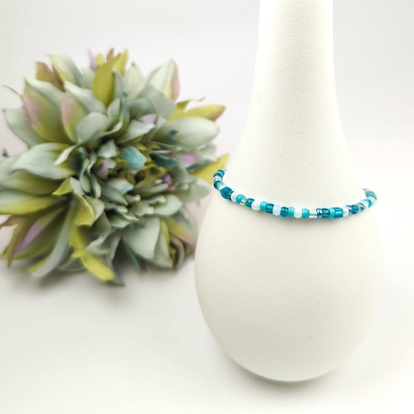 Assorted shaped glass seed beads - Green bracelet