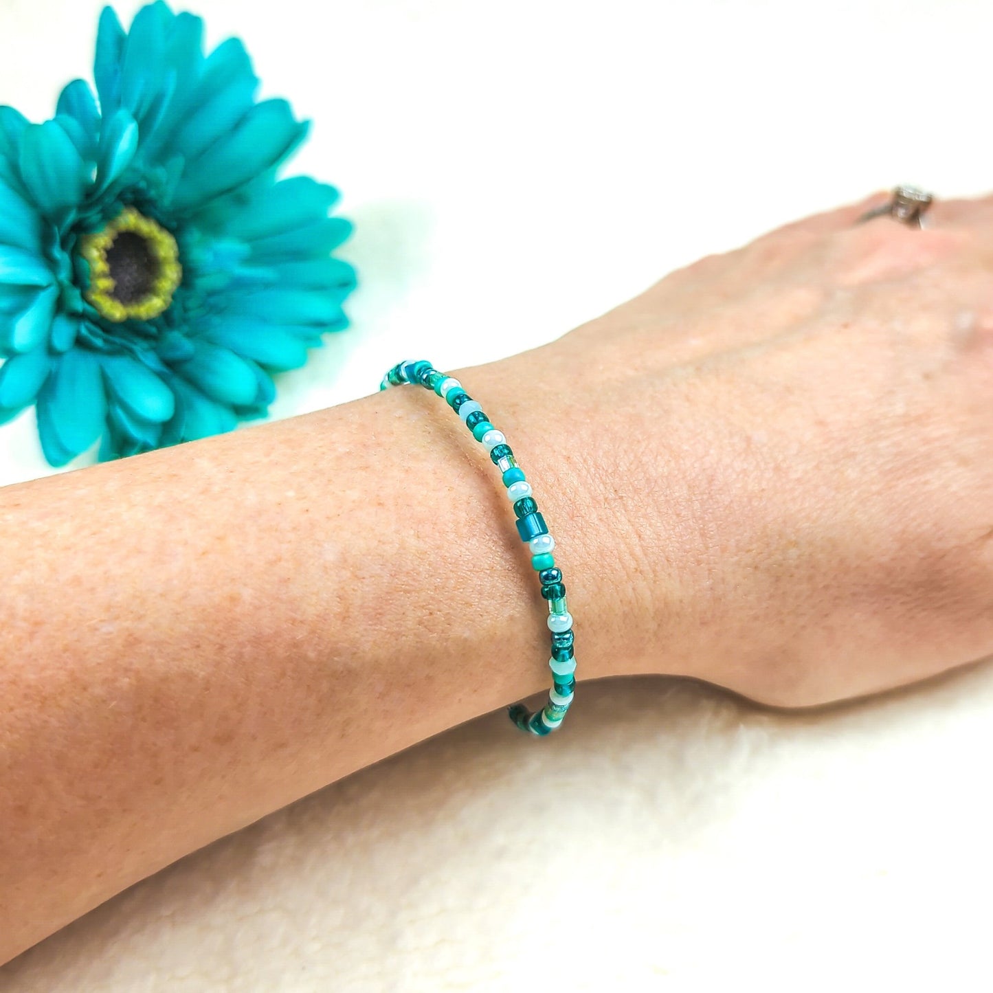 Assorted shaped glass seed beads - Green bracelet
