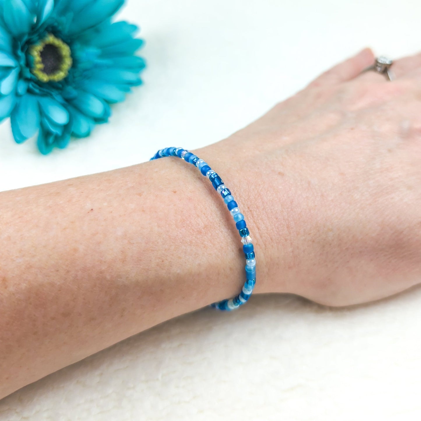 Assorted shaped glass seed beads - Light Blue bracelet