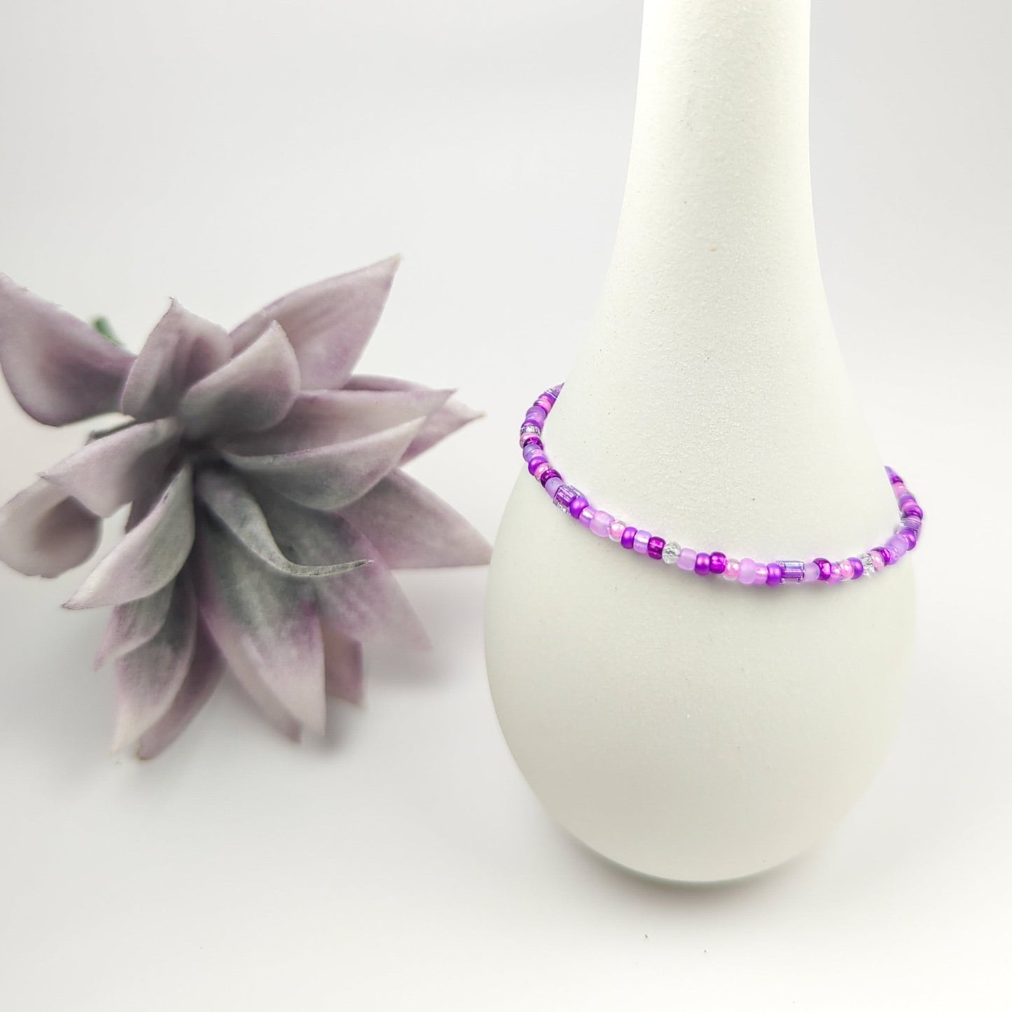 Assorted shaped glass seed beads - Light purple bracelet