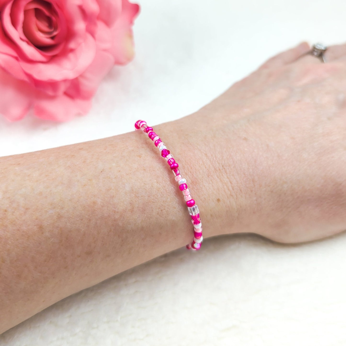 Assorted shaped glass seed beads - Pink bracelet