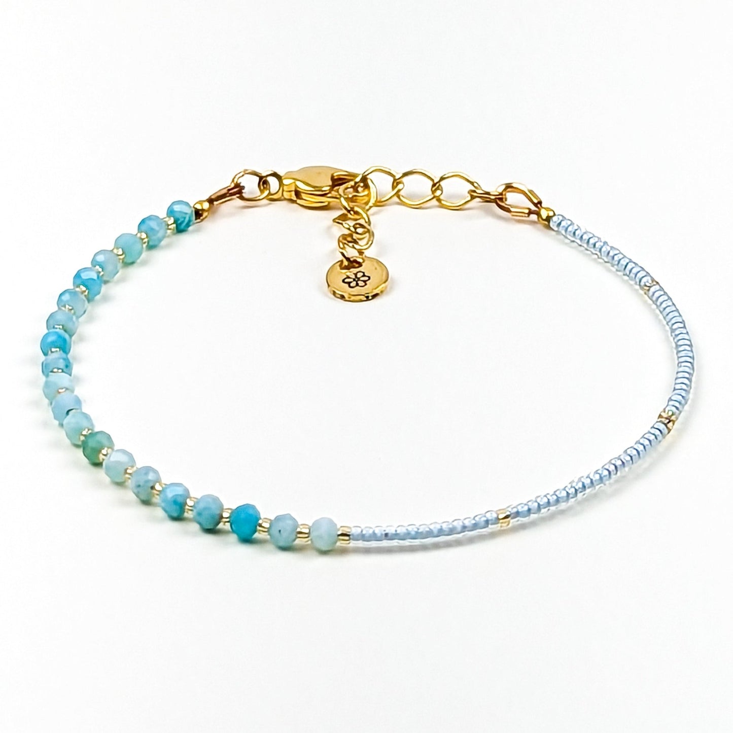 Asymmetrical amazonite and pale blue glass bead handmade bracelet - creations by cherie