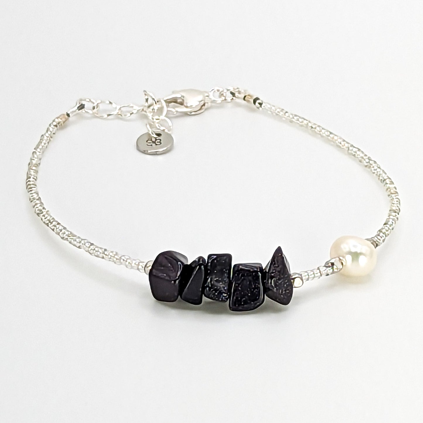 Blue sandstone and fresh water pearl handmade bracelet - creations by cherie