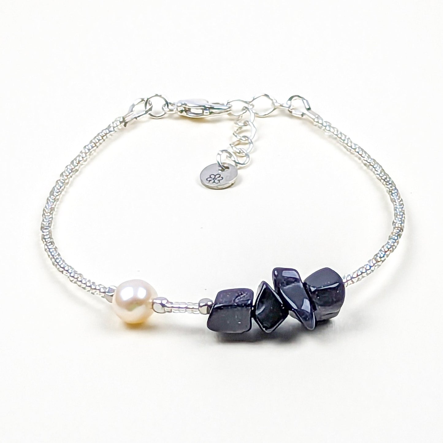 Blue sandstone and fresh water pearl handmade bracelet - creations by cherie