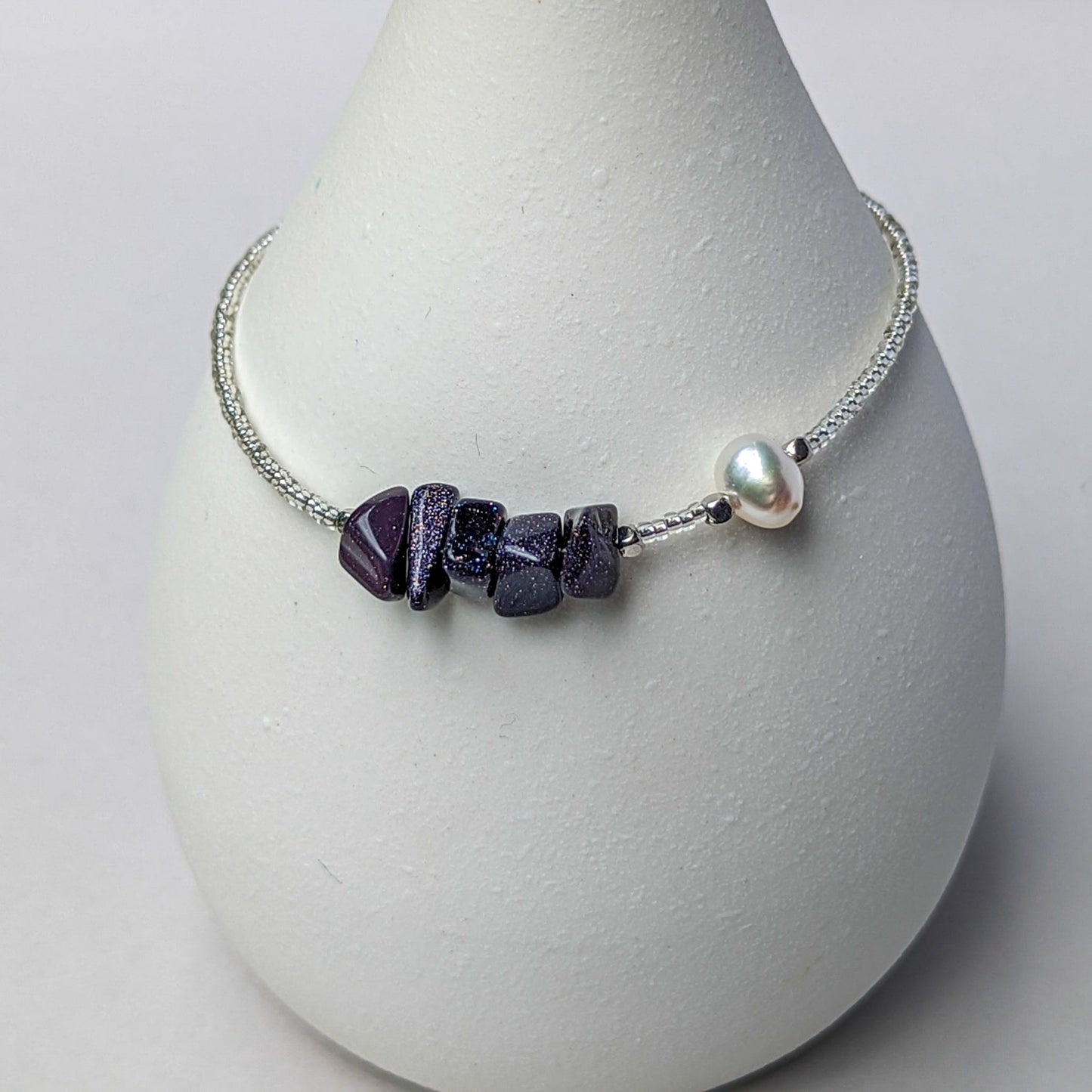 Blue sandstone and fresh water pearl handmade bracelet - creations by cherie