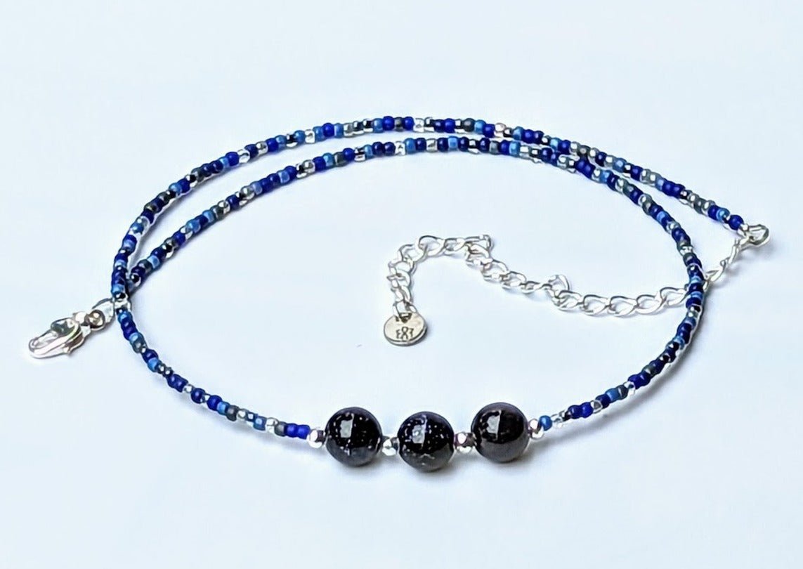 Blue sandstone and glass bead handmade choker - creations by cherie