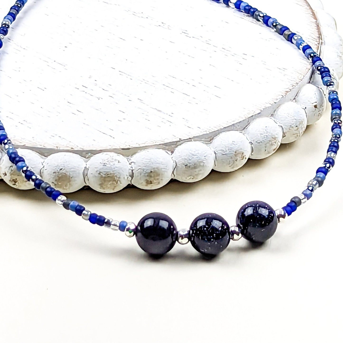 Blue sandstone and glass bead handmade choker - creations by cherie