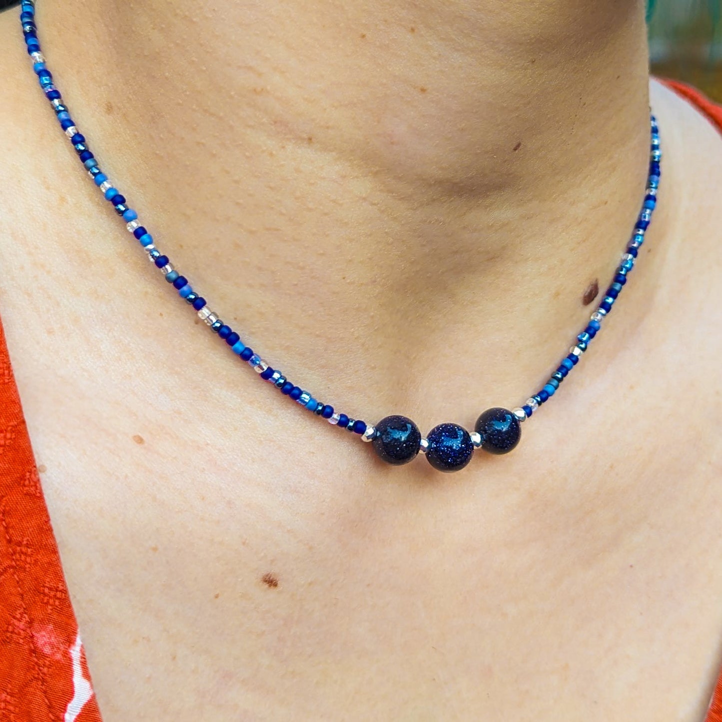 Blue sandstone and glass bead handmade choker - creations by cherie