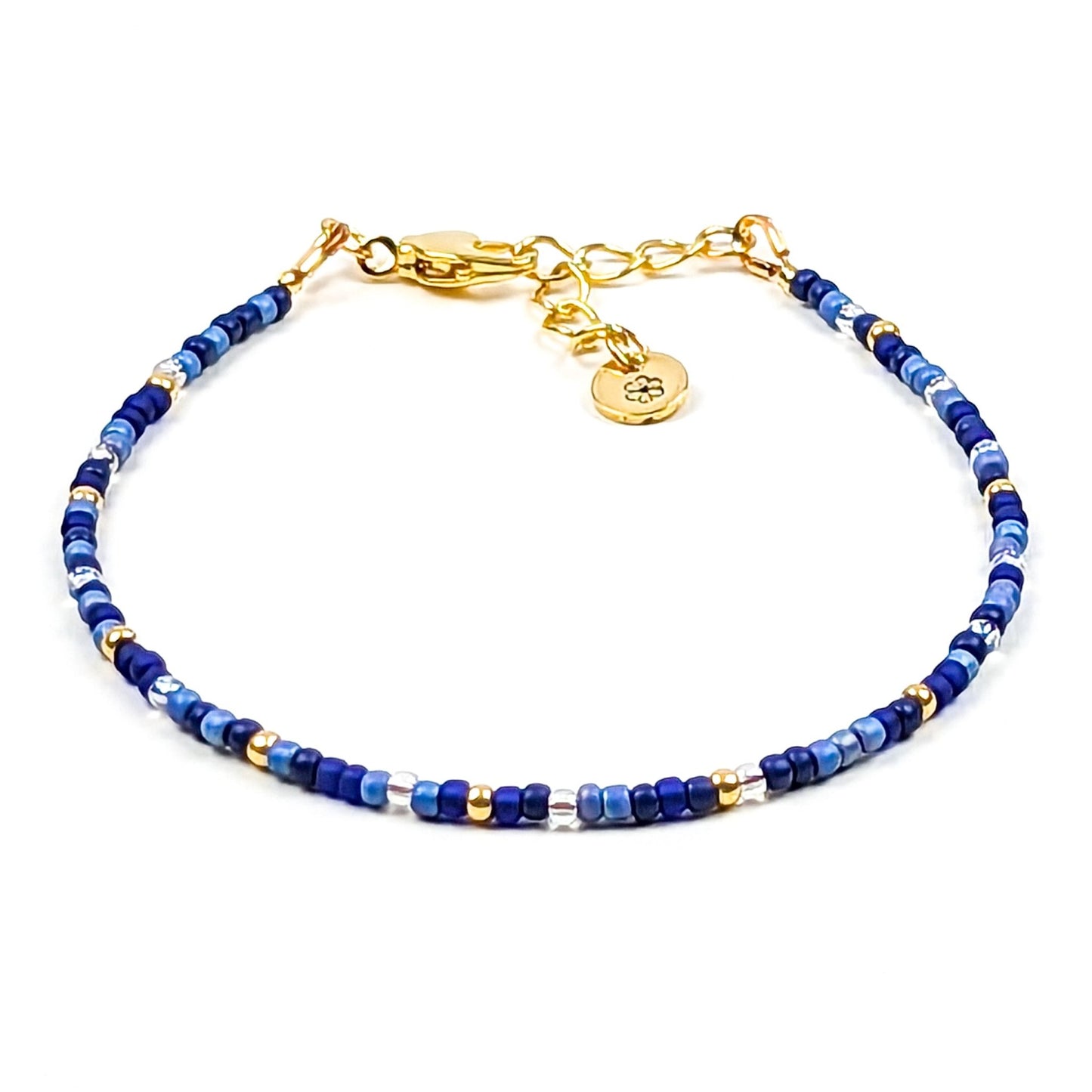 Dainty bracelet - blue and gold seed bead bracelet - creations by cherie