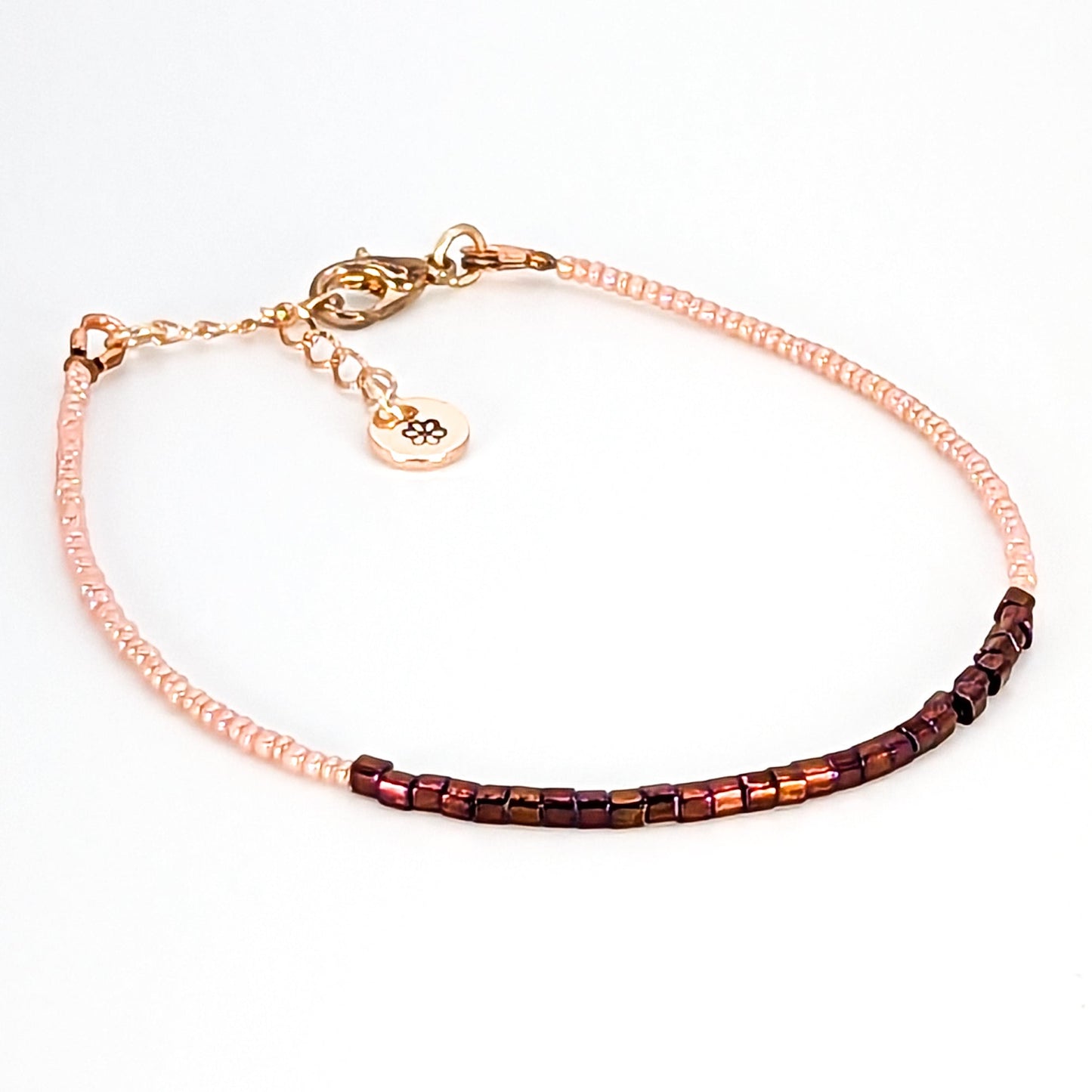 Dainty bracelet - bronze and peach glass beads - creations by cherie