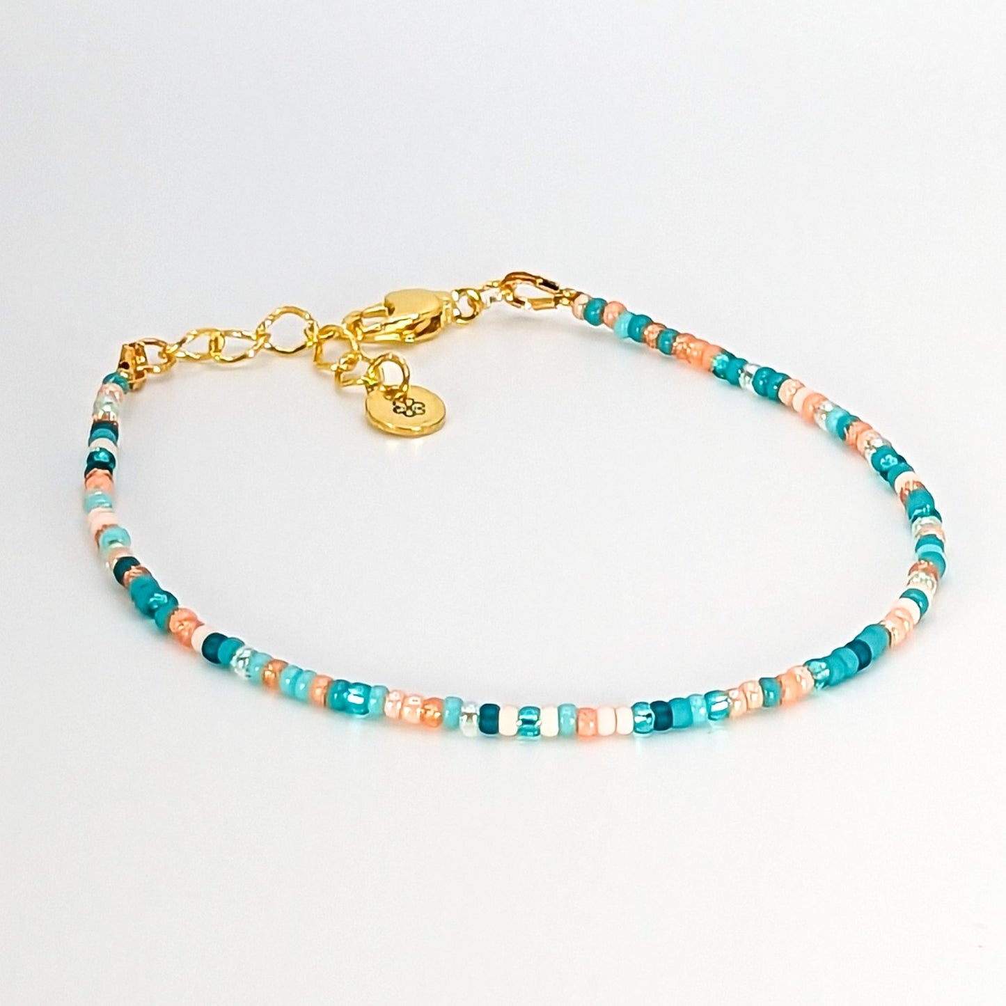 Dainty bracelet - green and peach glass beads - creations by cherie