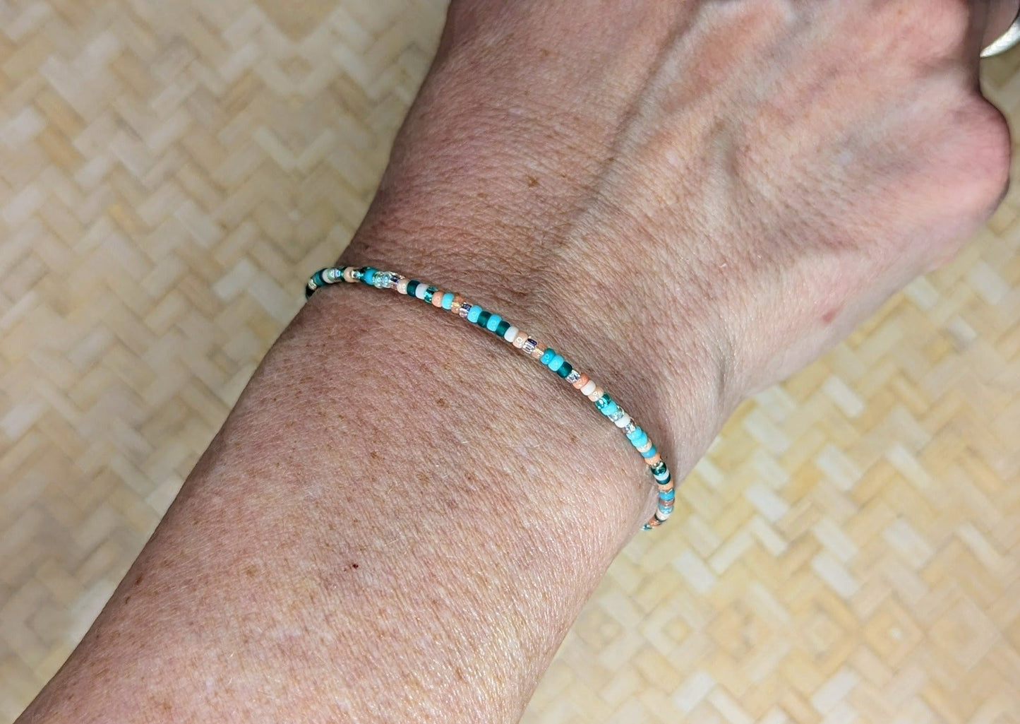 Dainty bracelet - green and peach glass beads - creations by cherie