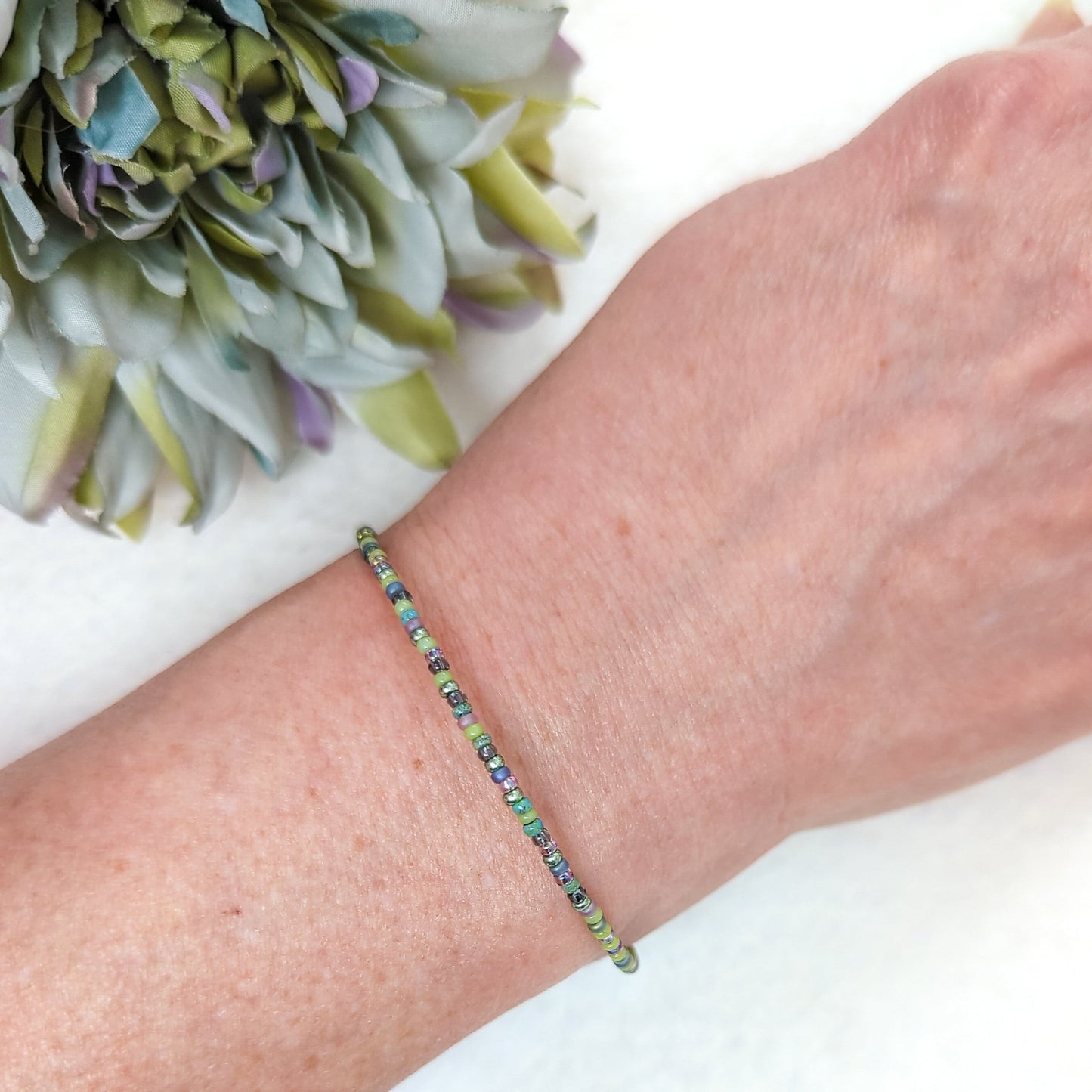 Dainty bracelet - Green seed bead bracelet