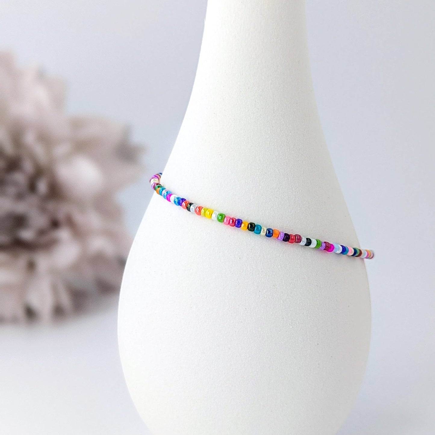 Dainty bracelet - multi colored confetti glass seed beads