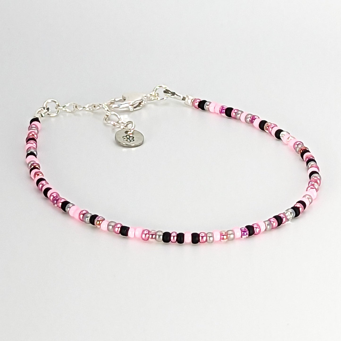 Dainty bracelet - Pink and Black seed bead bracelet - creations by cherie