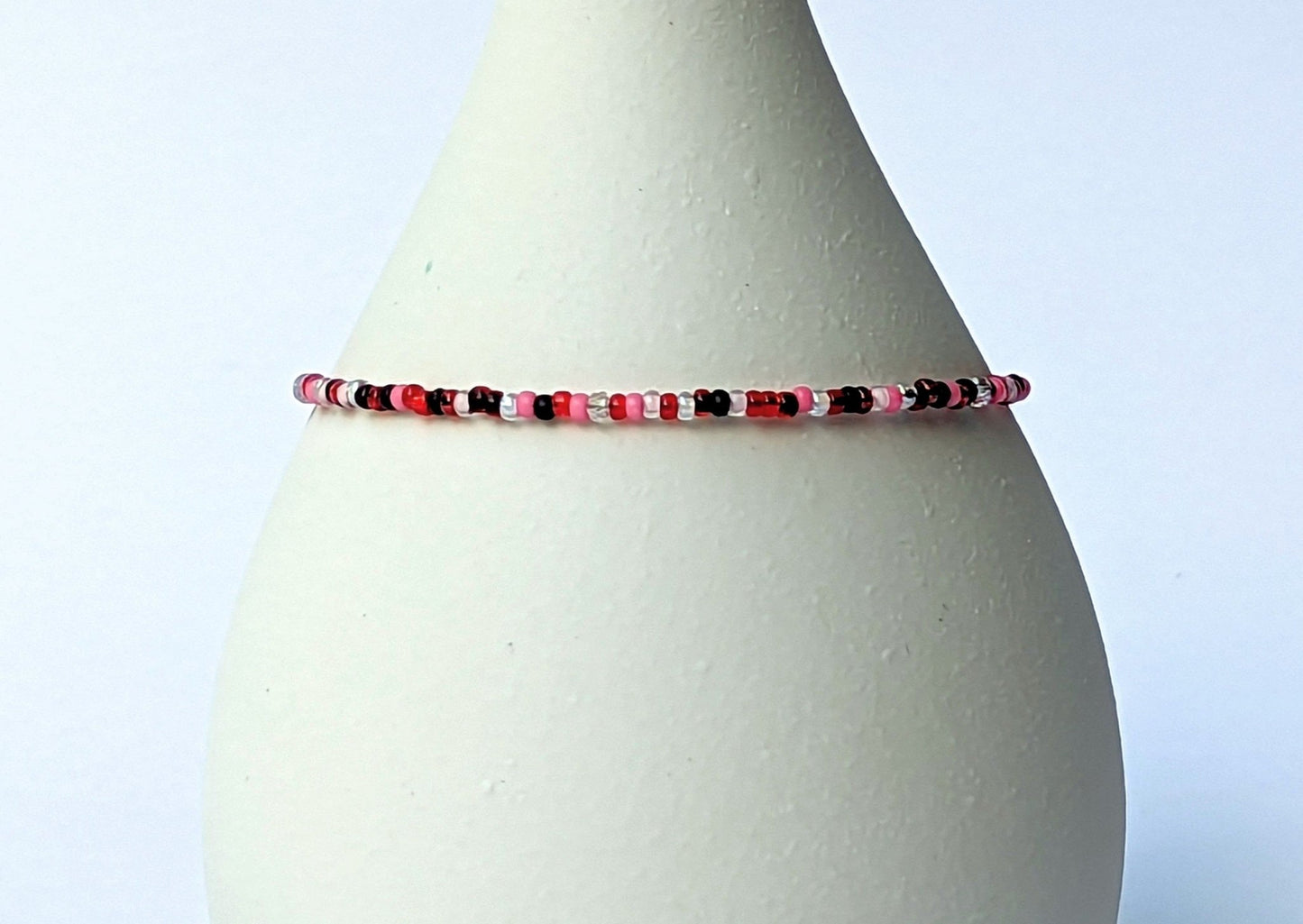 Dainty bracelet - Red, Pink and Black seed bead bracelet - creations by cherie