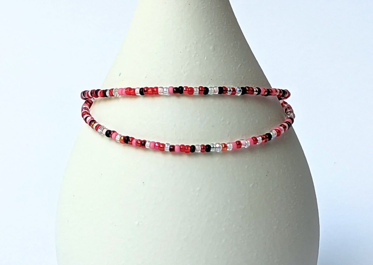 Dainty bracelet - Red, Pink and Black seed bead bracelet - creations by cherie