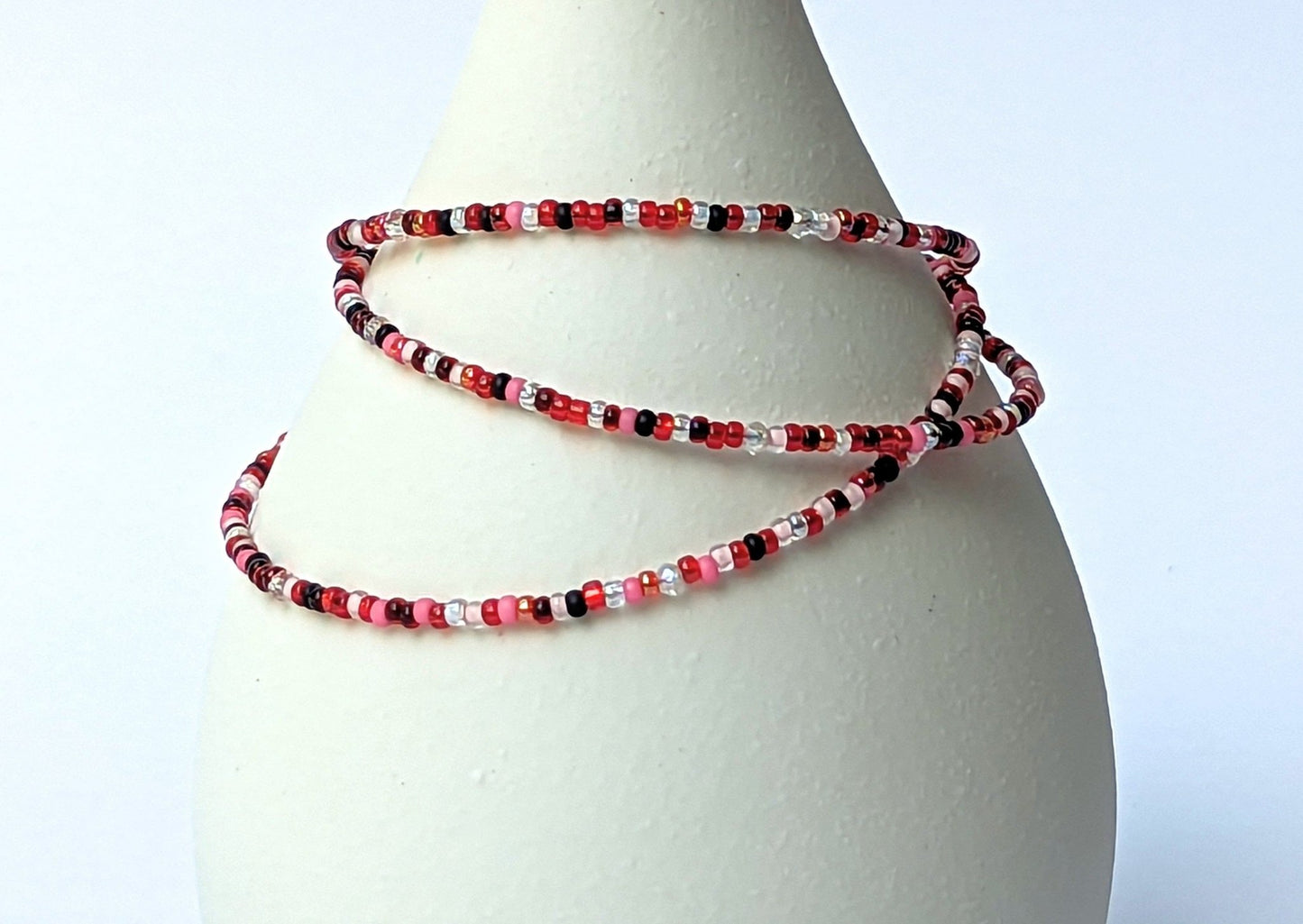 Dainty bracelet - Red, Pink and Black seed bead bracelet - creations by cherie