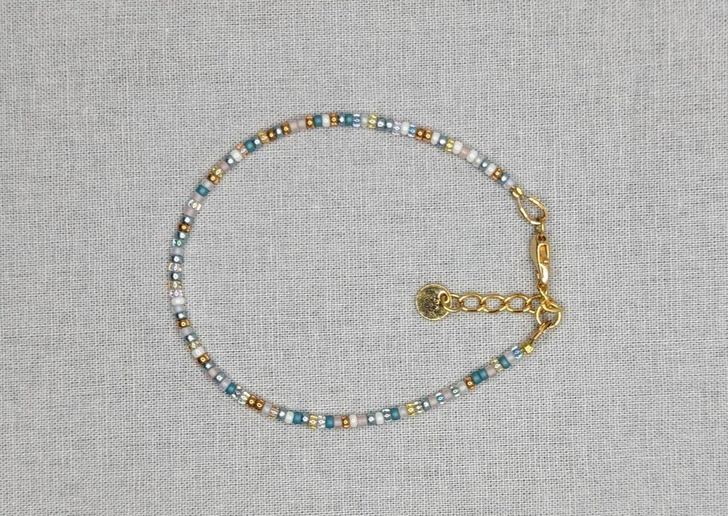 Dainty bracelet - slate blue and gold glass beads - creations by cherie
