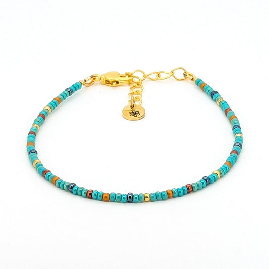 Dainty bracelet - turquoise, gold and copper glass seed beads