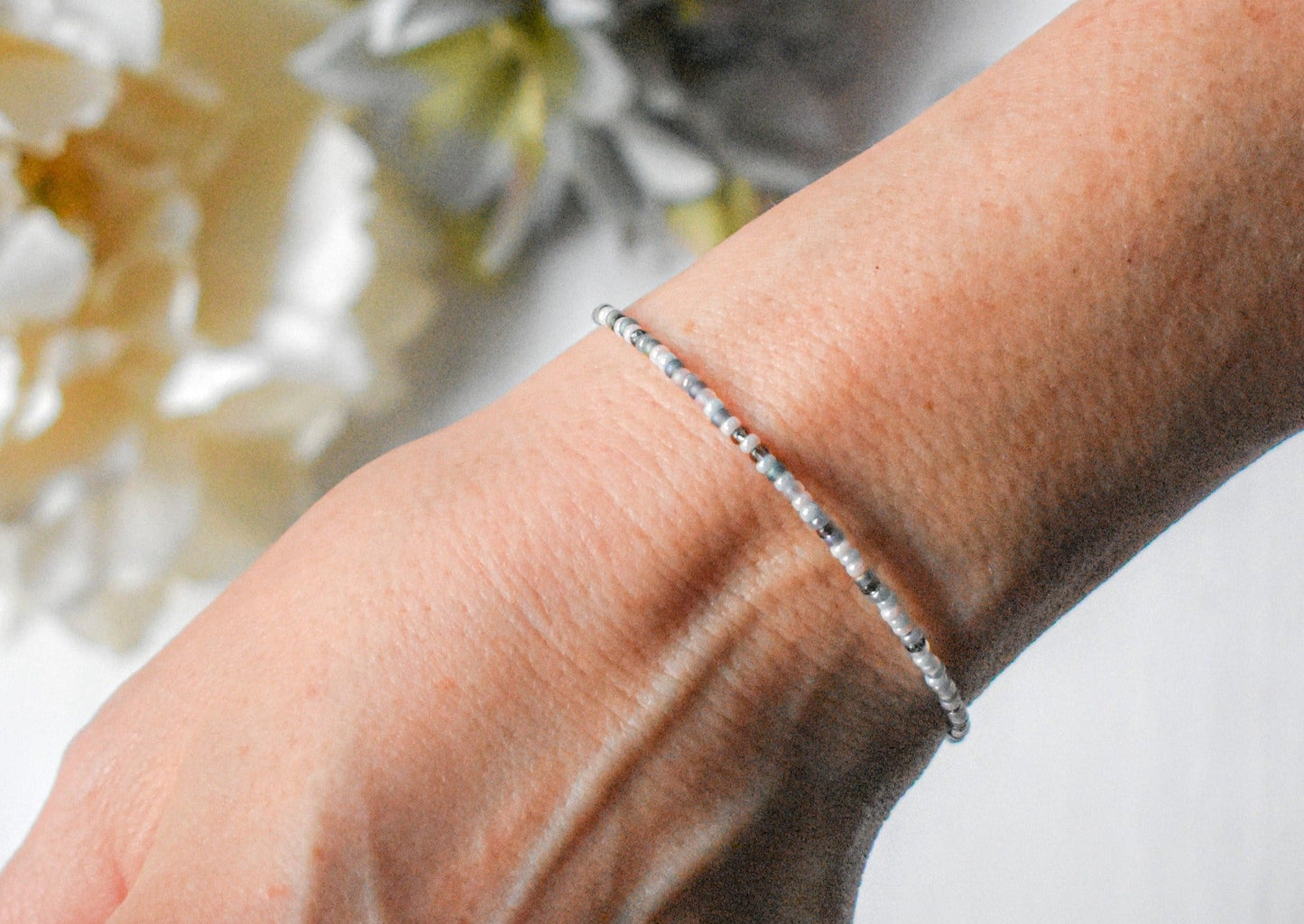 Dainty bracelet - Gray, Pale Blue and Pale Pink seed bead bracelet