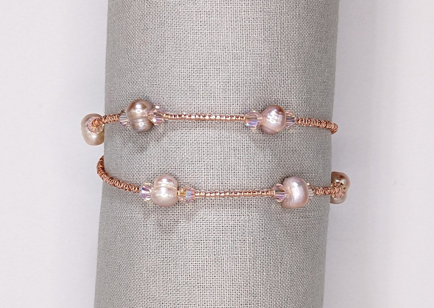 Fresh water pearl, bicone crystal and glass bead double wrap handmade bracelet - creations by cherie