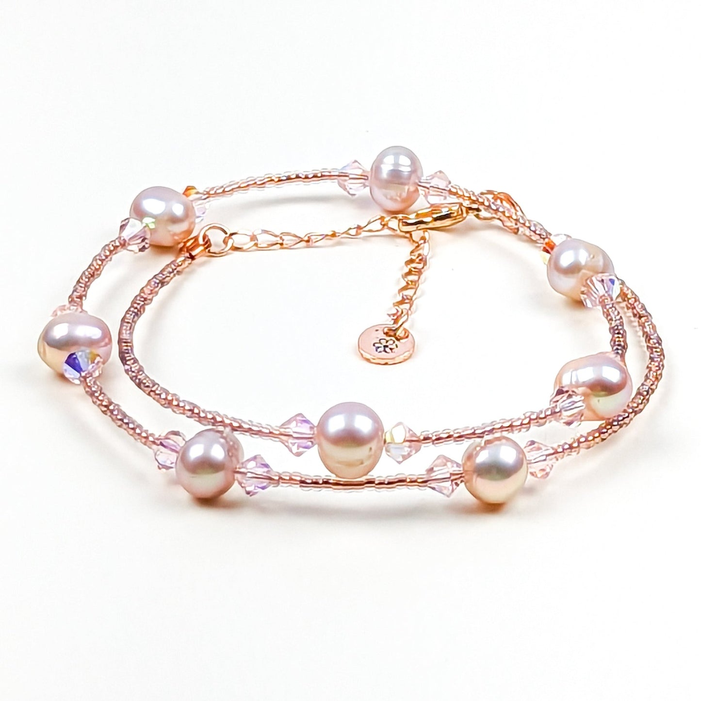 Fresh water pearl, bicone crystal and glass bead double wrap handmade bracelet - creations by cherie