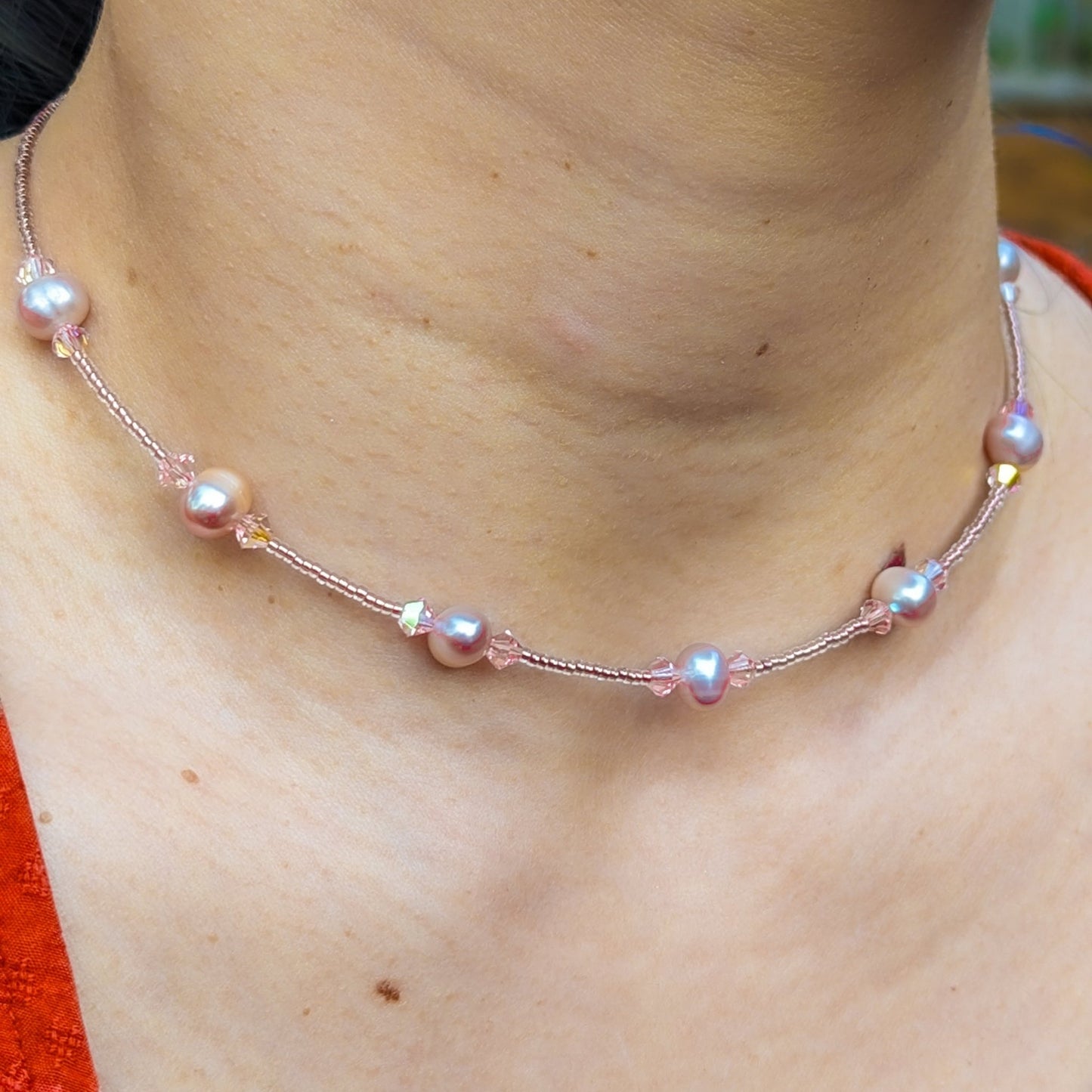 Fresh water pearl, bicone crystal and glass bead double wrap handmade bracelet - creations by cherie