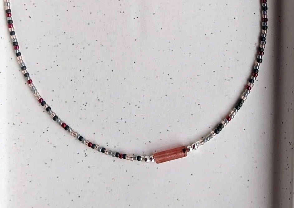 Gray and pink seed bead choker - creations by cherie