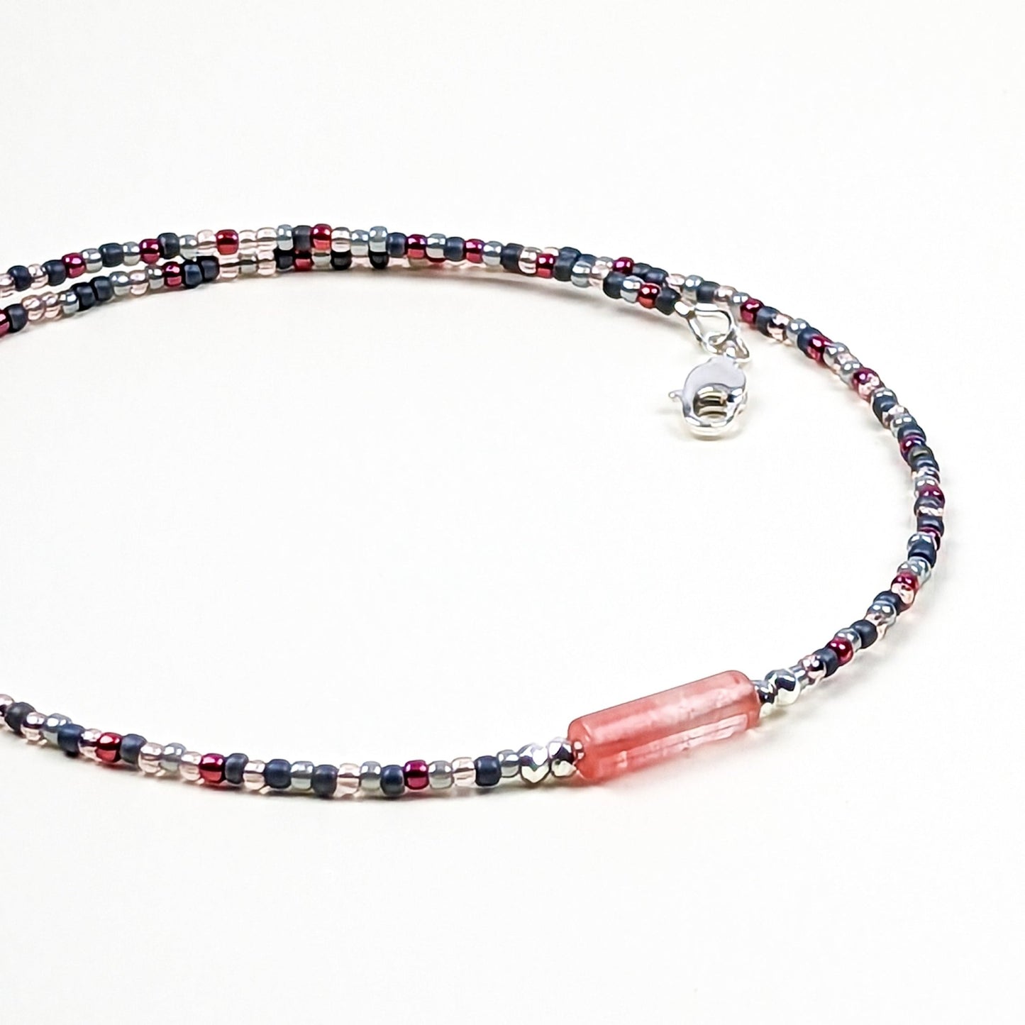 Gray and pink seed bead choker - creations by cherie