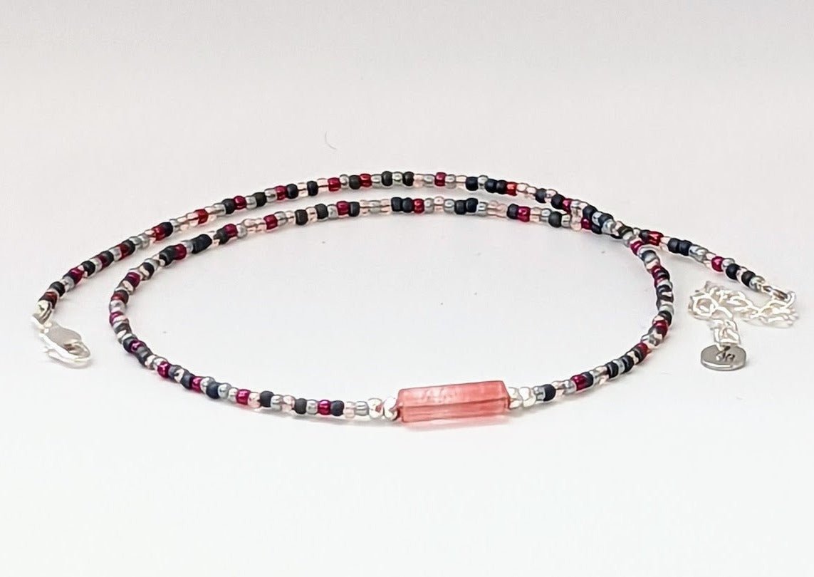 Gray and pink seed bead choker - creations by cherie