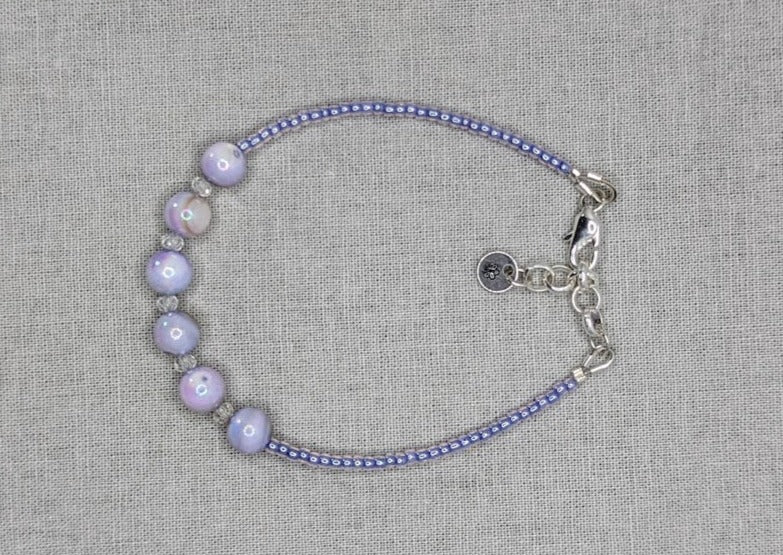 Lavender shell bead and clear crystal handmade bracelet - creations by cherie