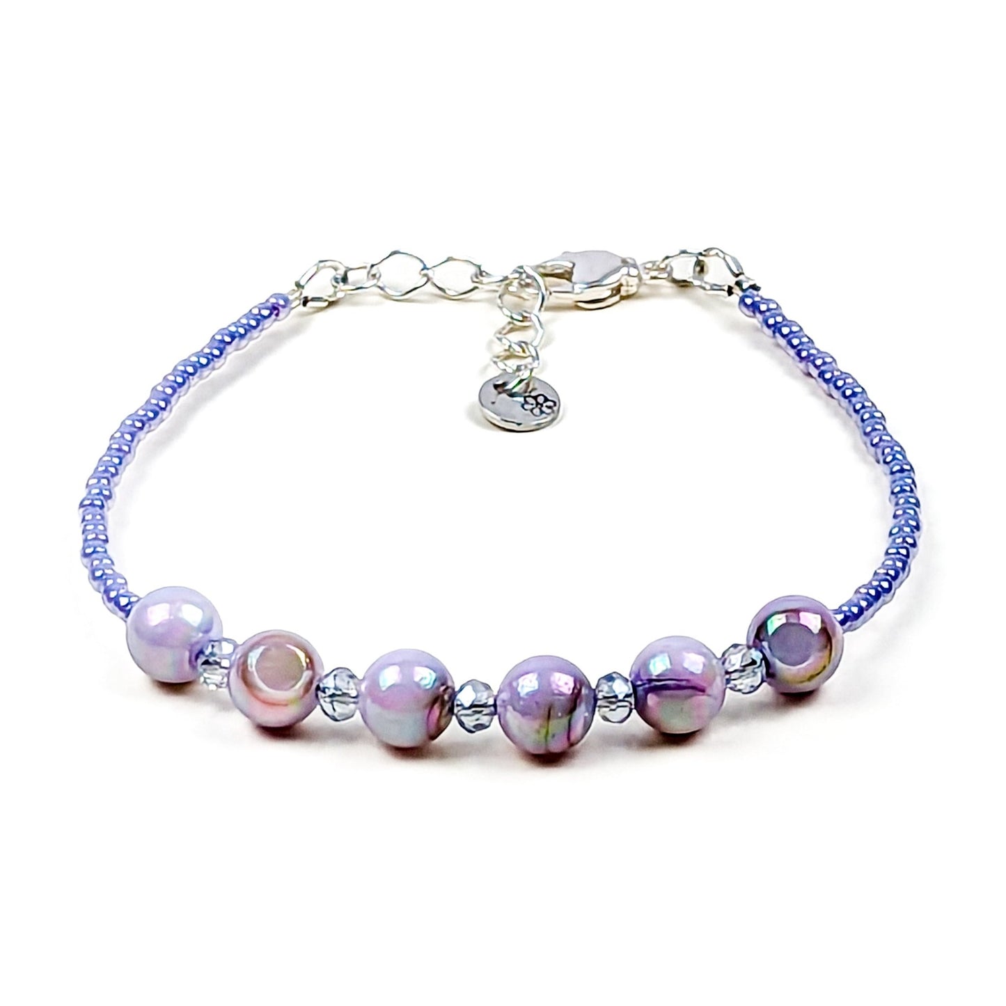 Lavender shell bead and clear crystal handmade bracelet - creations by cherie
