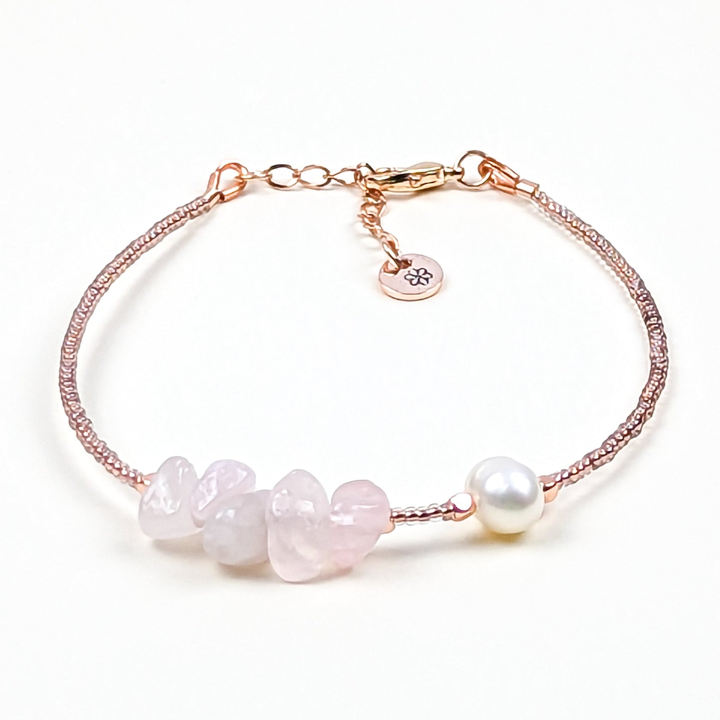 Rose quartz and fresh water pearl handmade bracelet - creations by cherie