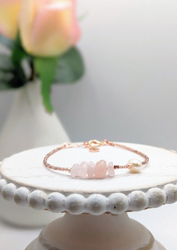 Rose quartz and fresh water pearl handmade bracelet - creations by cherie