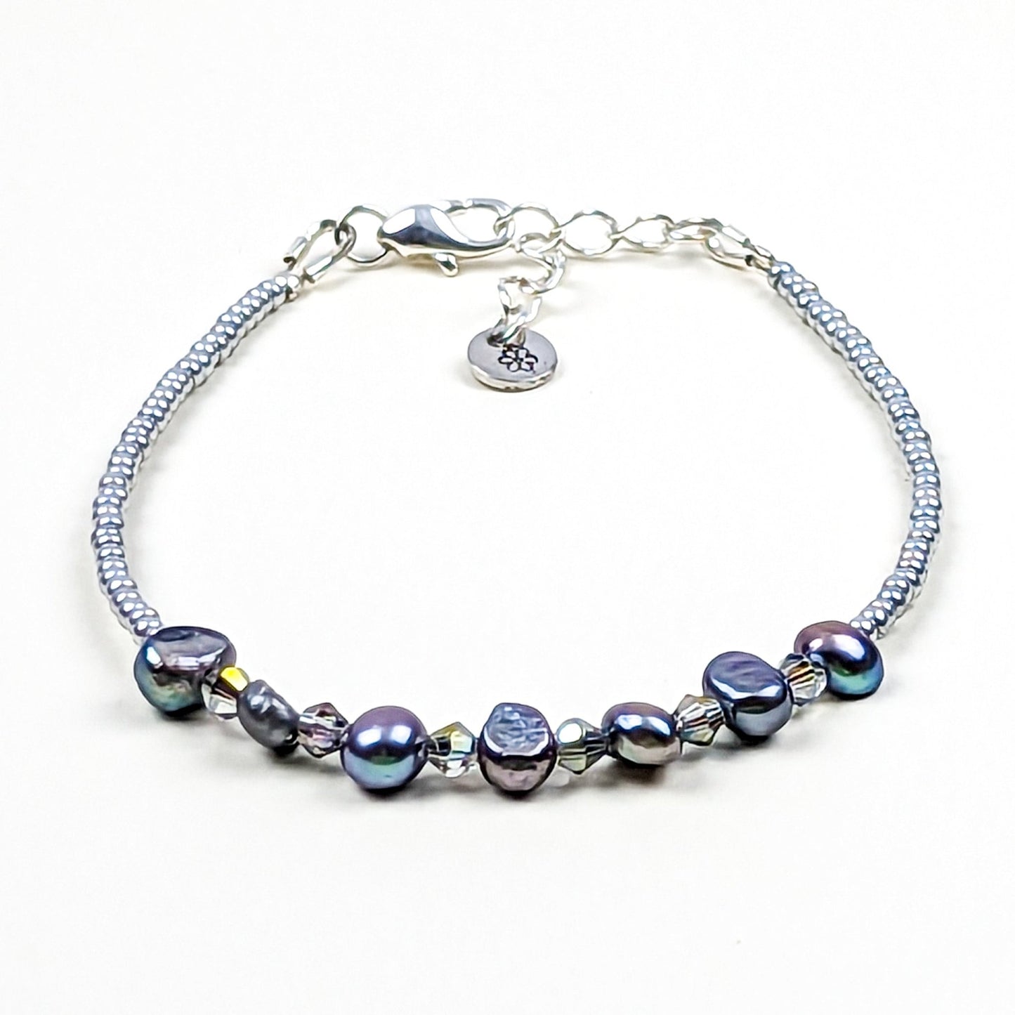 Silver fresh water pearls and crystal handmade bracelet - creations by cherie