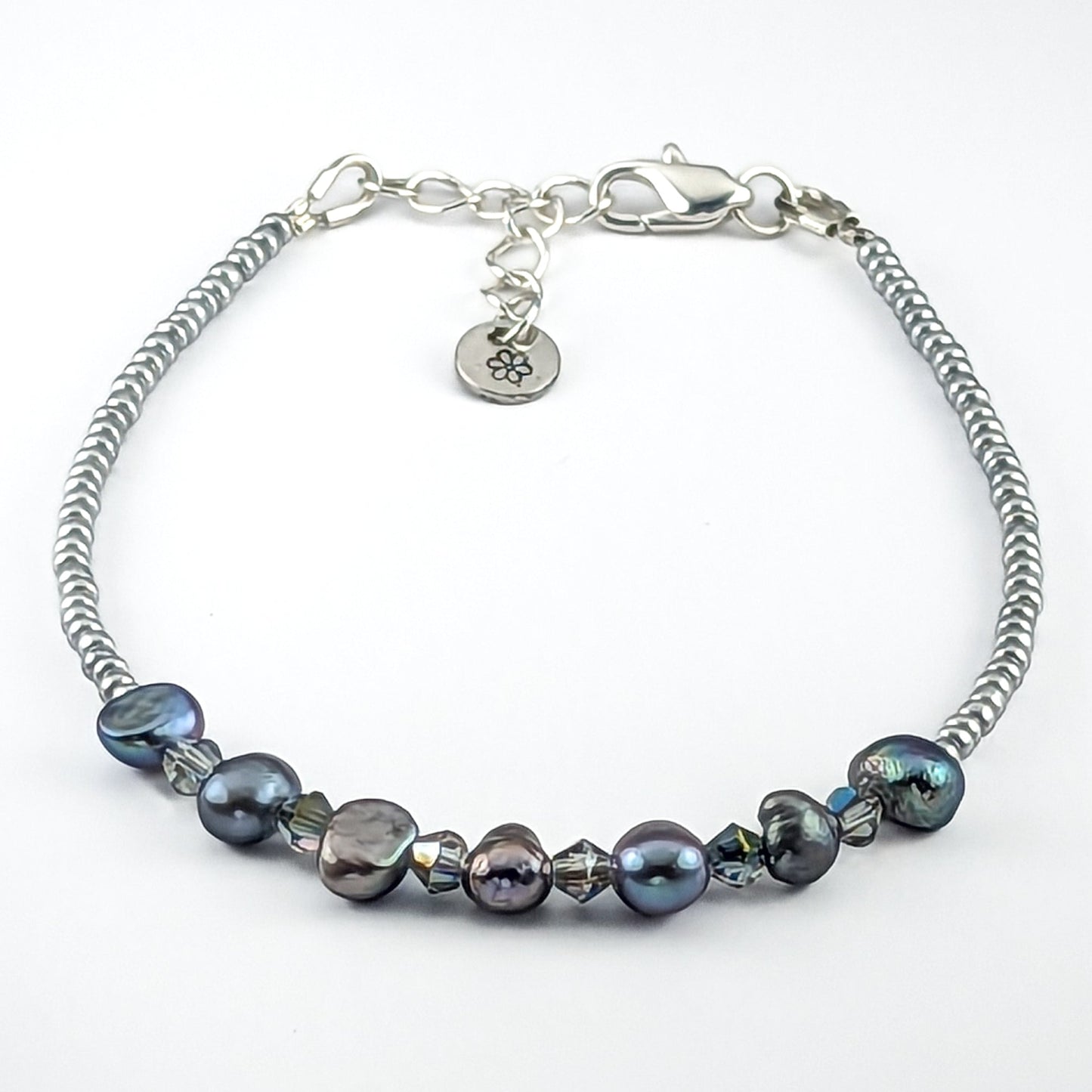 Silver fresh water pearls and crystal handmade bracelet - creations by cherie