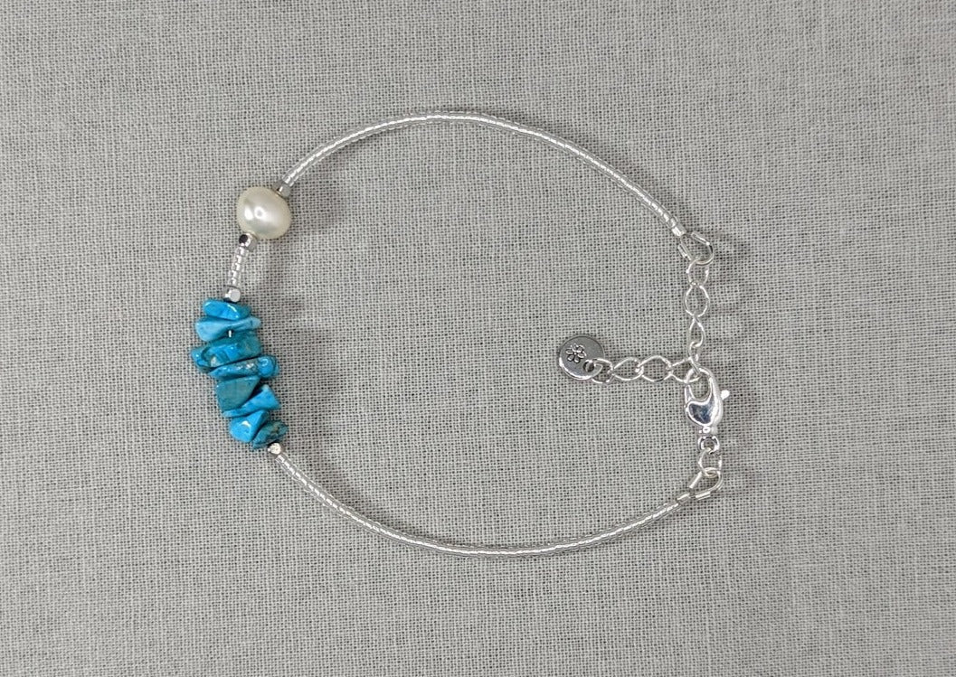 Turquoise and fresh water pearl handmade bracelet - creations by cherie