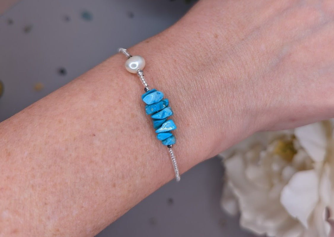 Turquoise and fresh water pearl handmade bracelet - creations by cherie