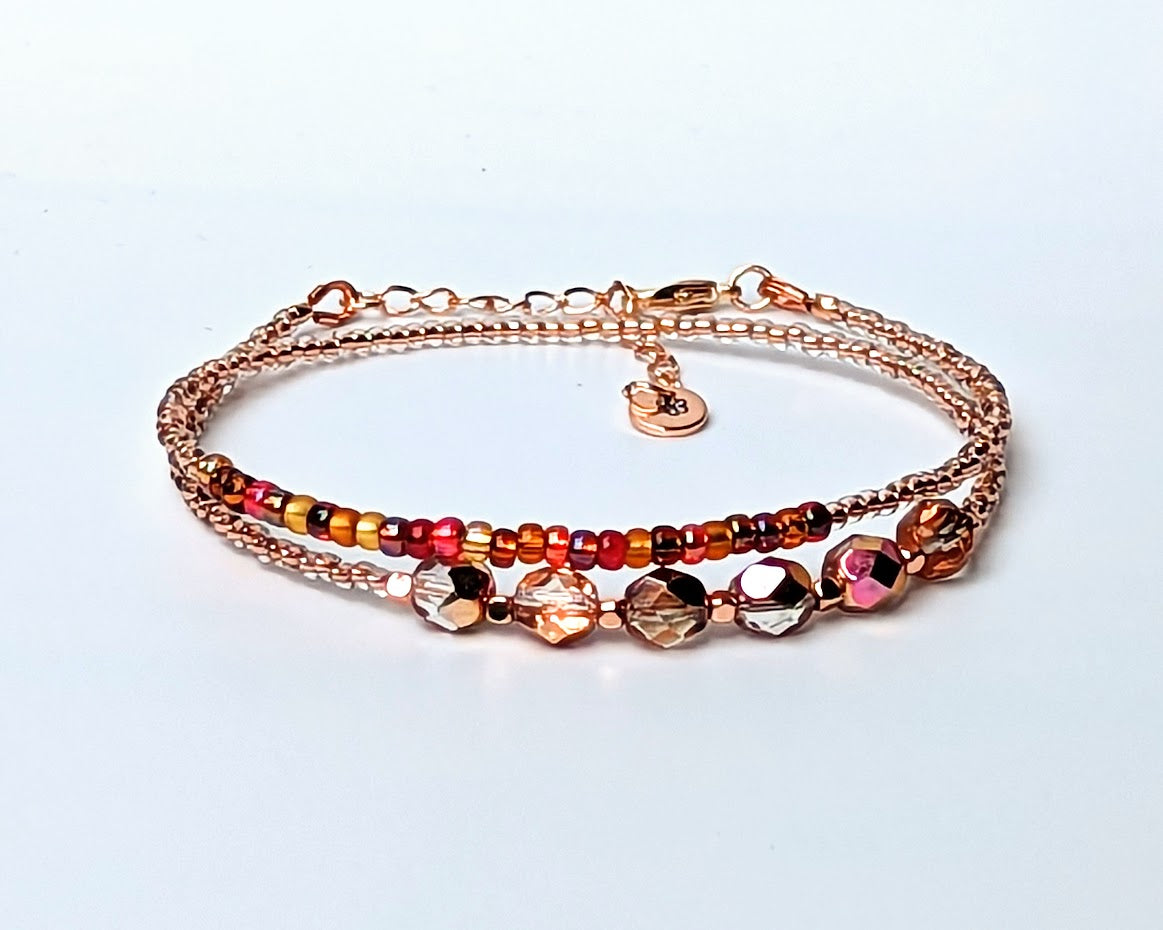 Copper colored fire-polished double wrap bracelet